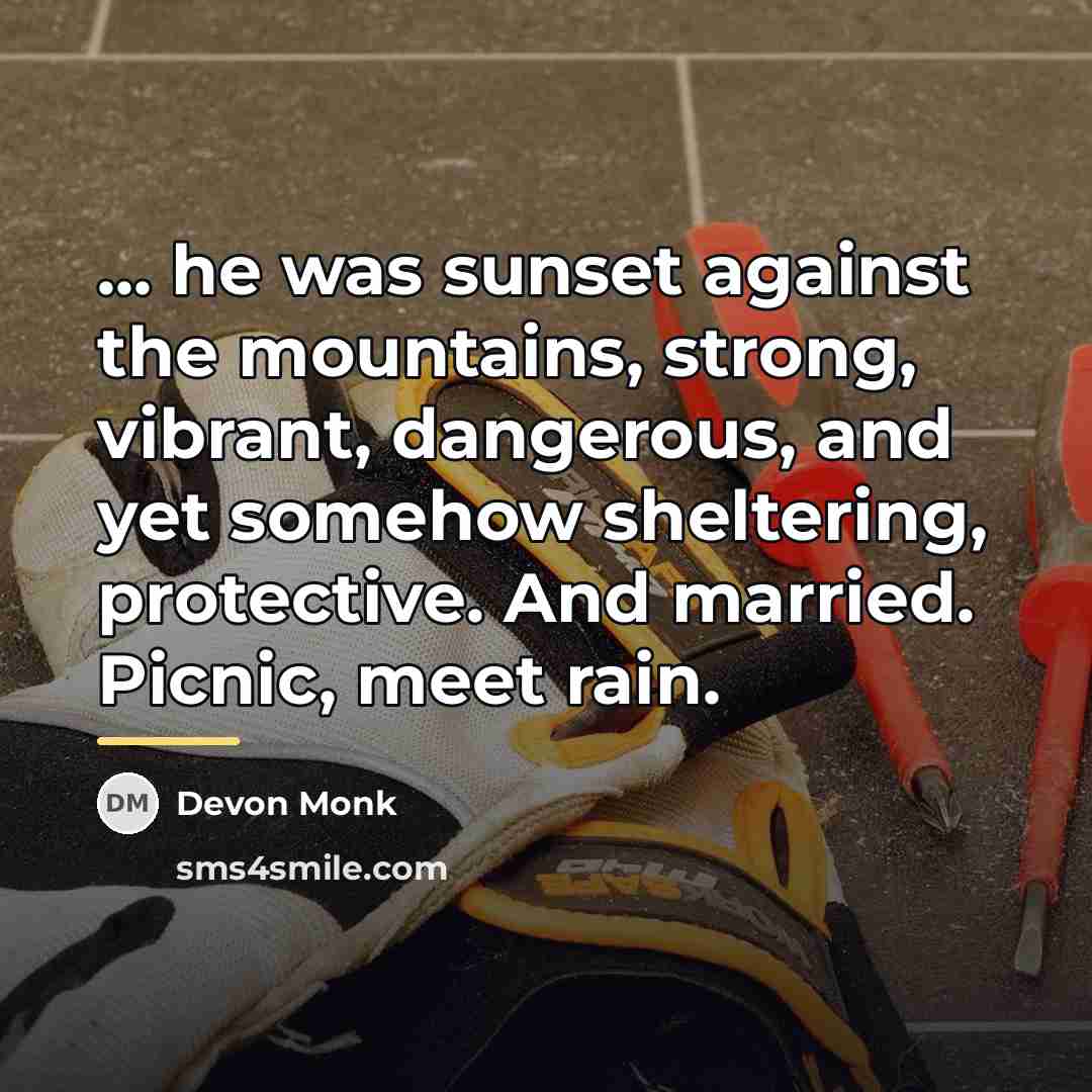 “... he was sunset against the mountains, strong, vibrant, dangerous,…” quote by Devon Monk