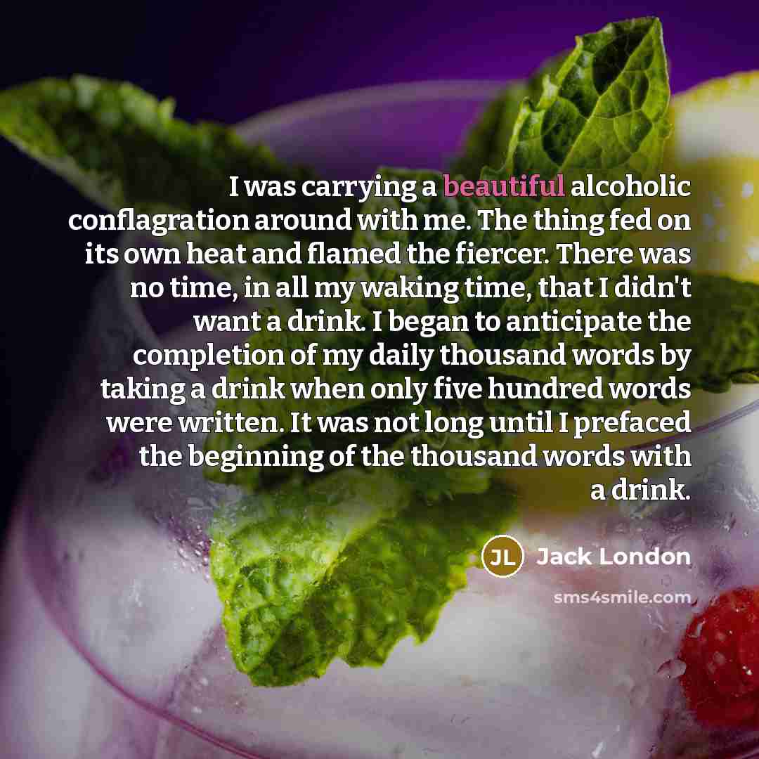 “I was carrying a beautiful alcoholic conflagration around with me.…” quote by Jack London
