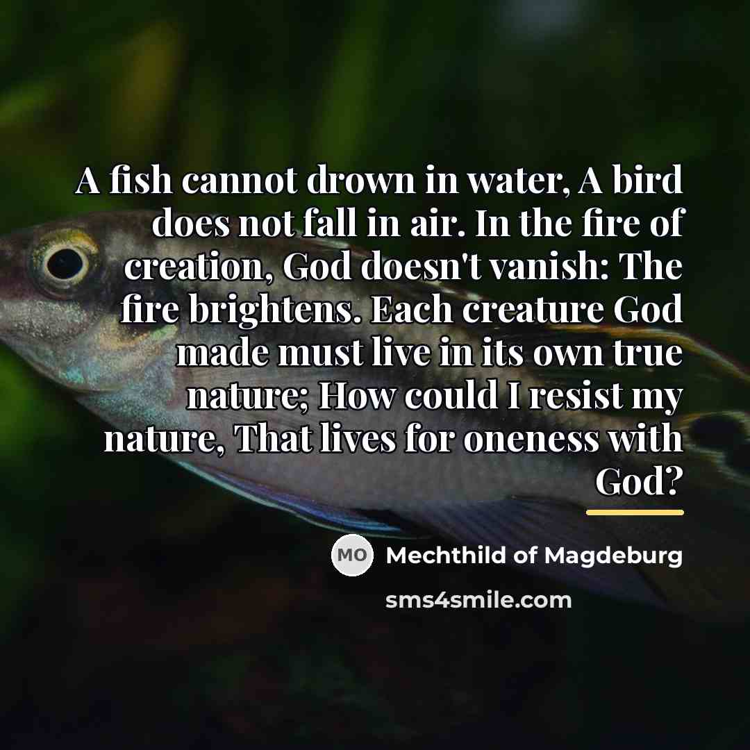 “A fish cannot drown in water, A bird does not…” quote by Mechthild of Magdeburg
