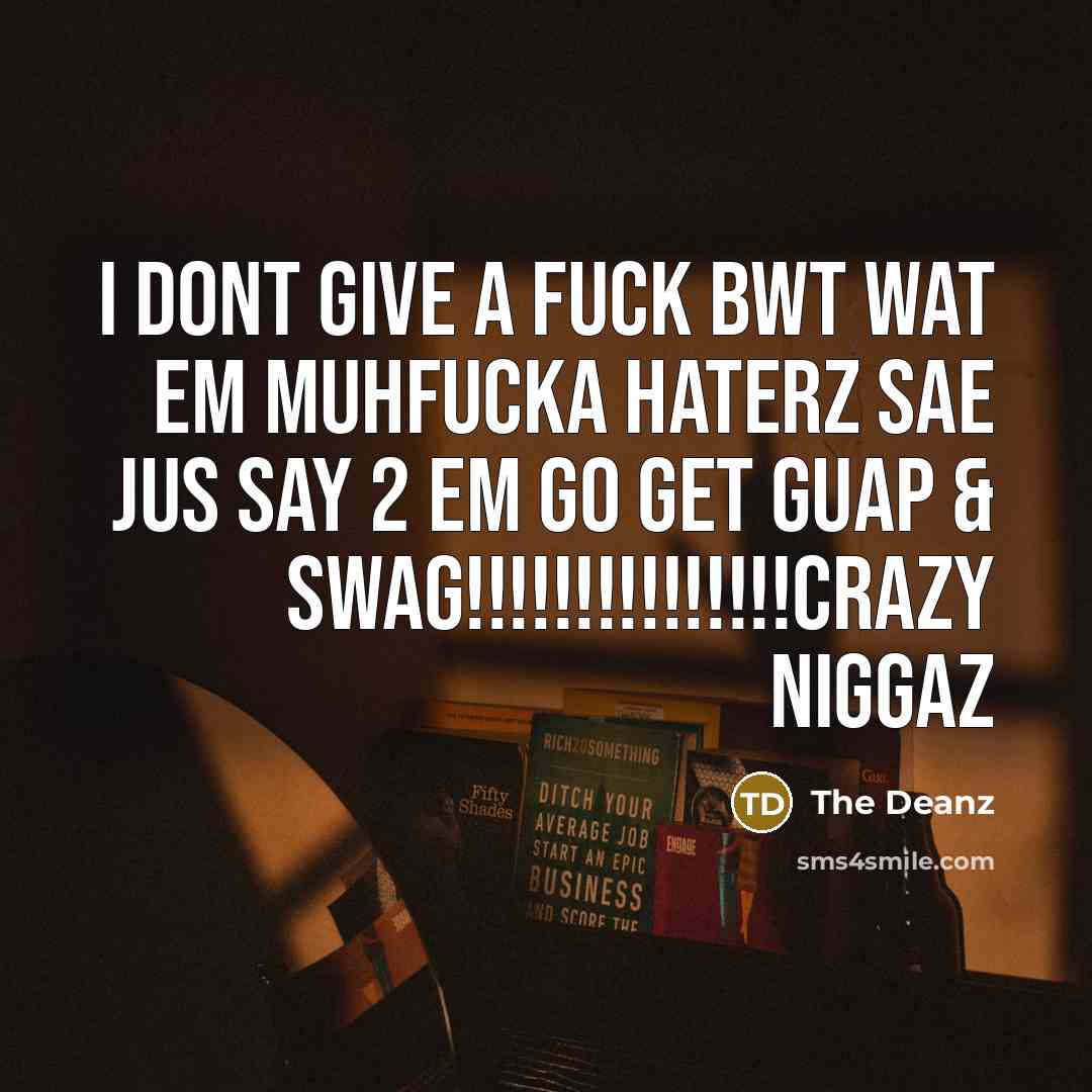 “I dont give a fuck bwt wat em muhfucka haterz sae jus say 2 em go get guap & swag!!!!!!!!!!!!!!!crazy niggaz” quote by The Deanz