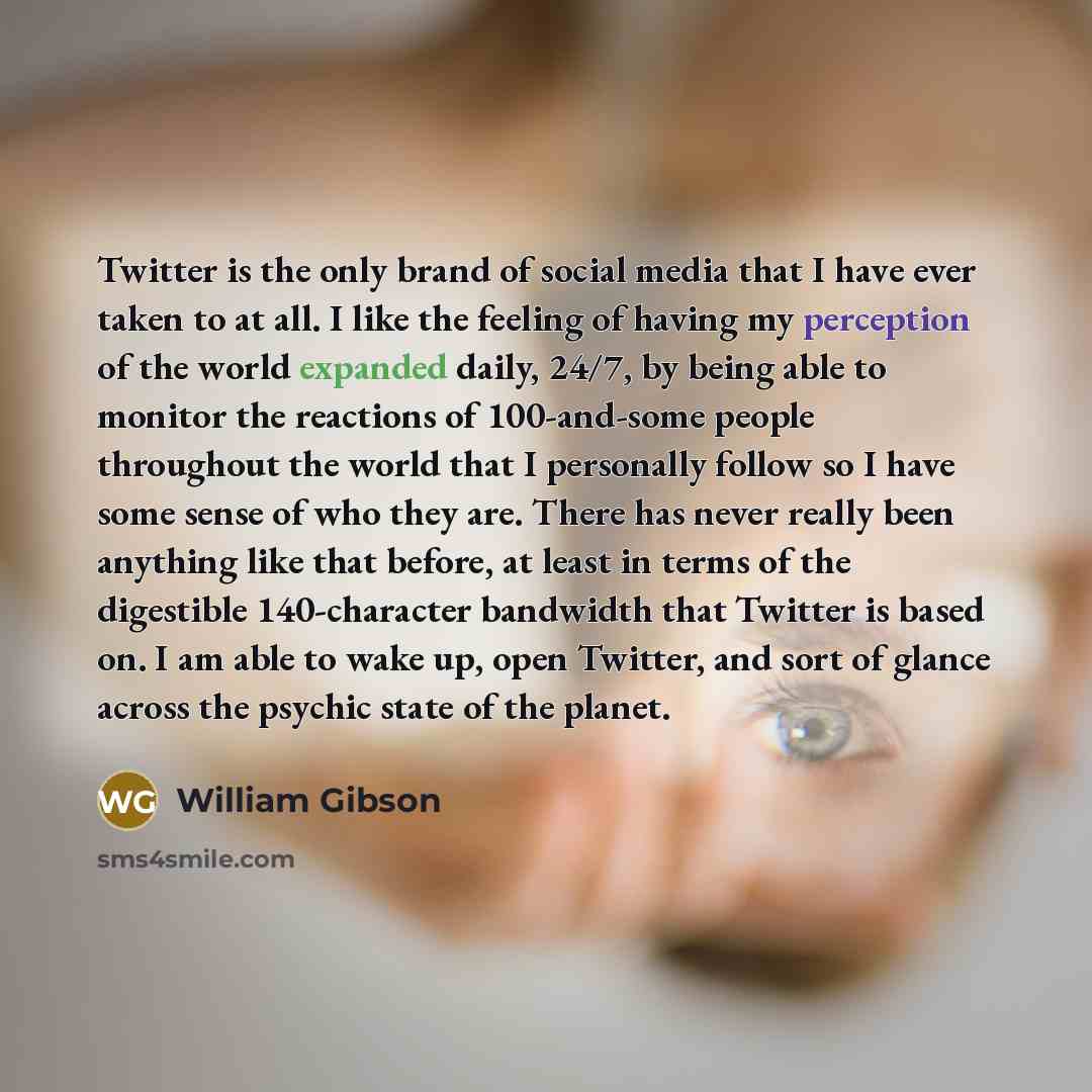 “Twitter is the only brand of social media that I…” quote by William Gibson