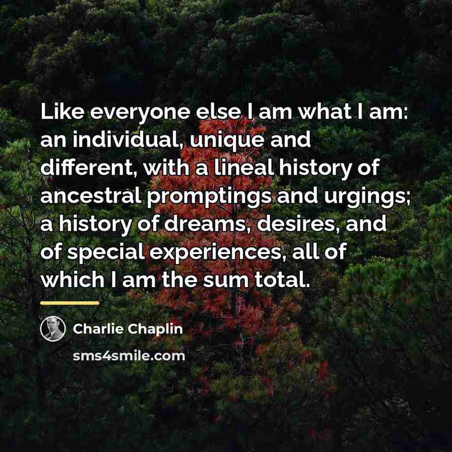 “Like everyone else I am what I am: an individual,…” quote by Charlie Chaplin