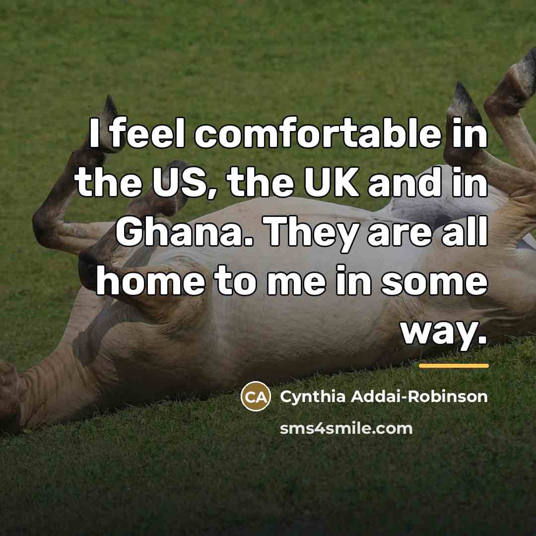 “I feel comfortable in the US, the UK and in…” quote by Cynthia Addai-Robinson
