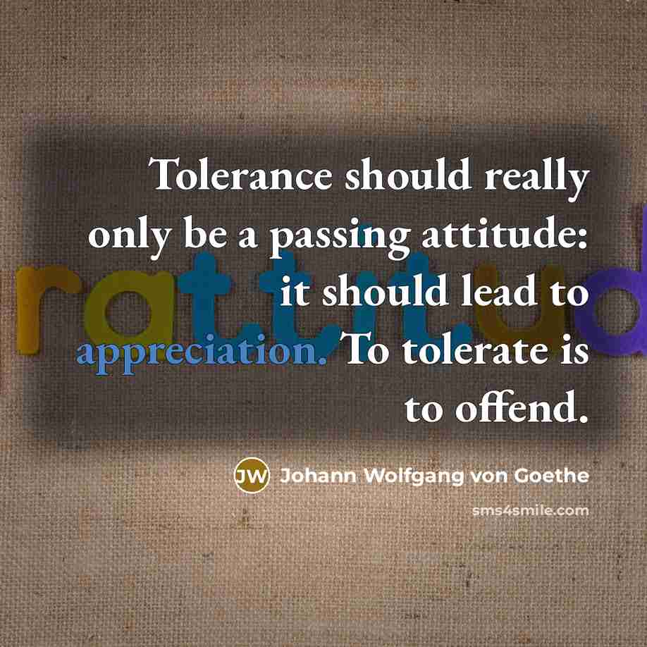 “Tolerance should really only be a passing attitude: it should…” quote by Johann Wolfgang von Goethe