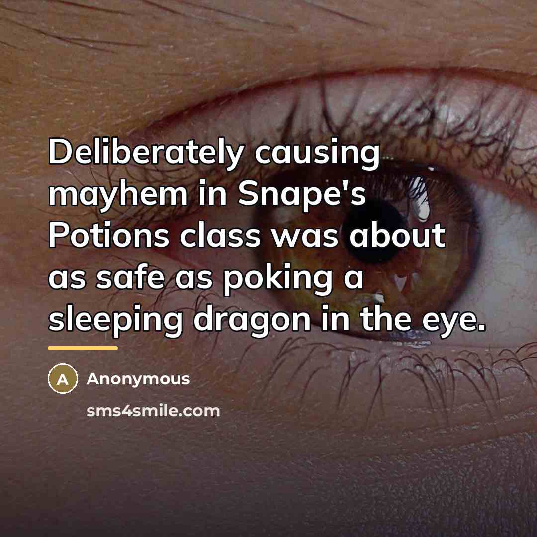 “Deliberately causing mayhem in Snape's Potions class was about as…” quote by Anonymous