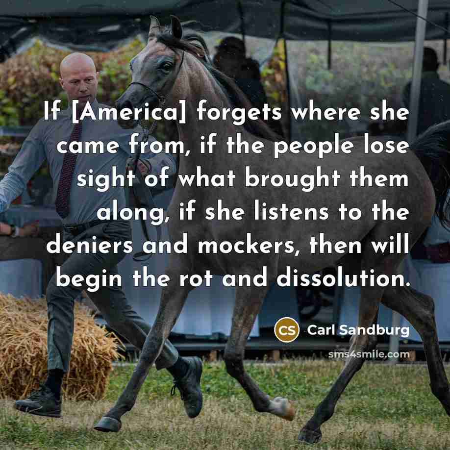 “If [America] forgets where she came from, if the people…” quote by Carl Sandburg