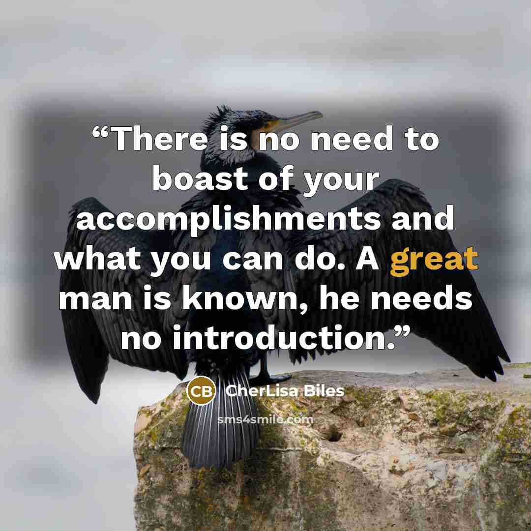 “There is no need to boast of your accomplishments and what you can do. A great man is known, he needs no introduction.” quote by CherLisa Biles