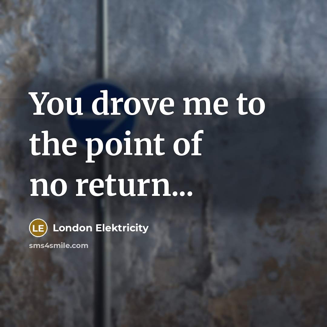 “You drove me to the point of no return...…” quote by London Elektricity
