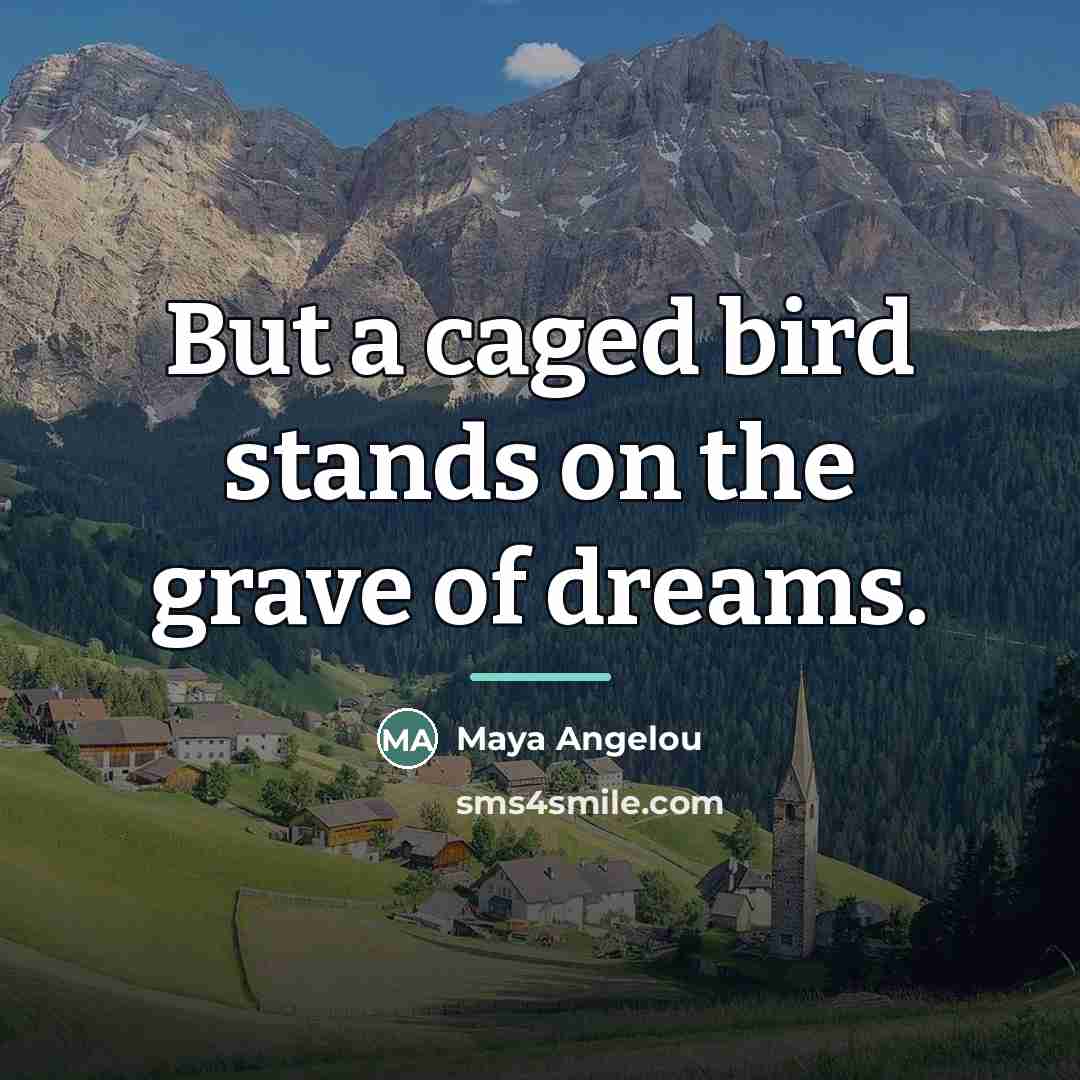 “But a caged bird stands on the grave of dreams.…” quote by Maya Angelou