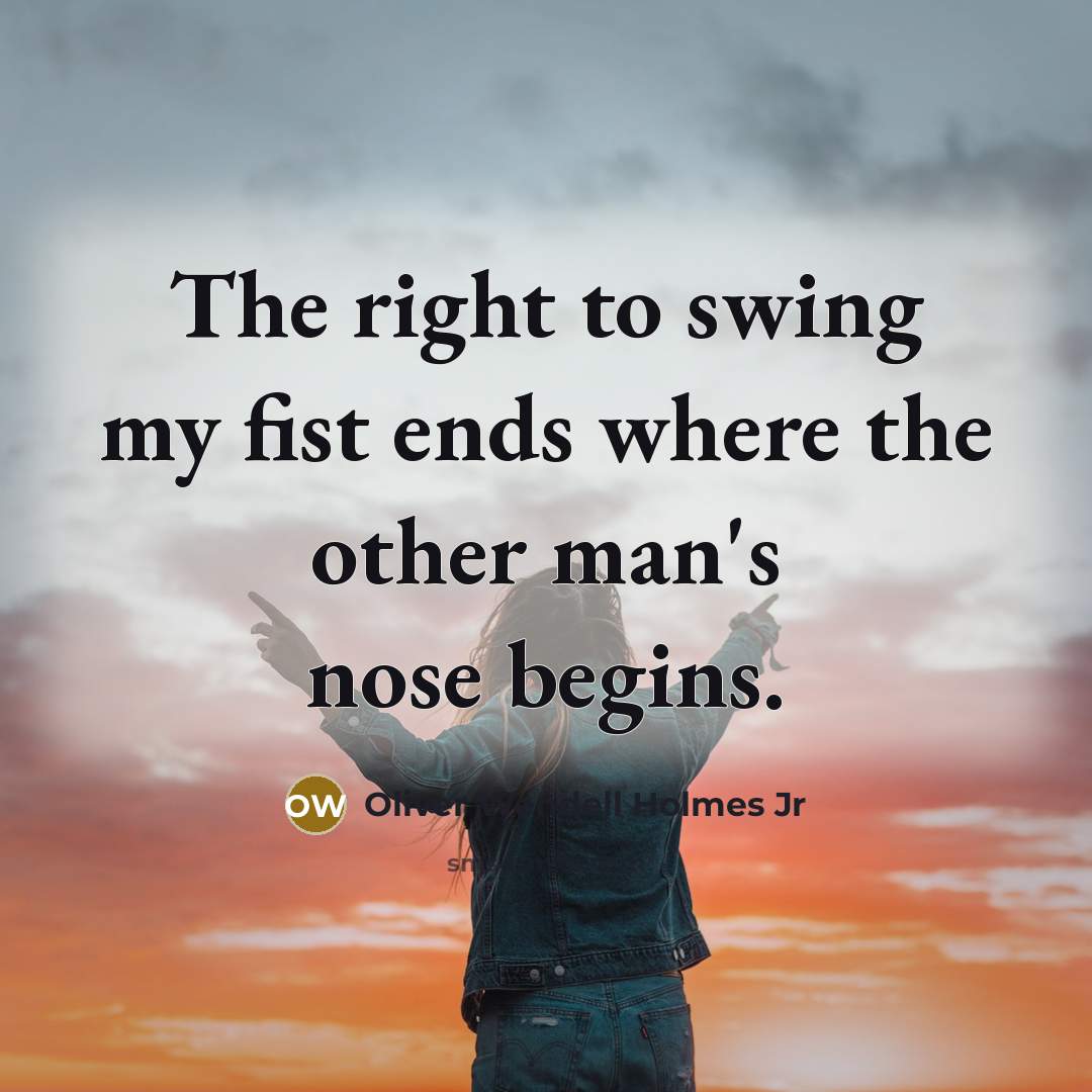“The right to swing my fist ends where the other man's nose begins.” quote by Oliver Wendell Holmes Jr