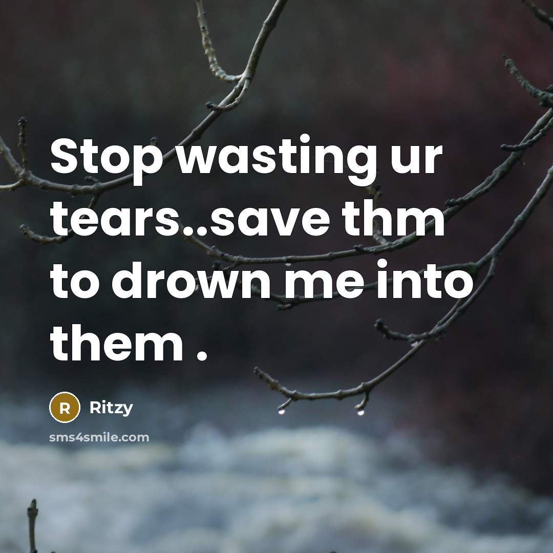 “Stop wasting ur tears..save thm to drown me into them .” quote by Ritzy
