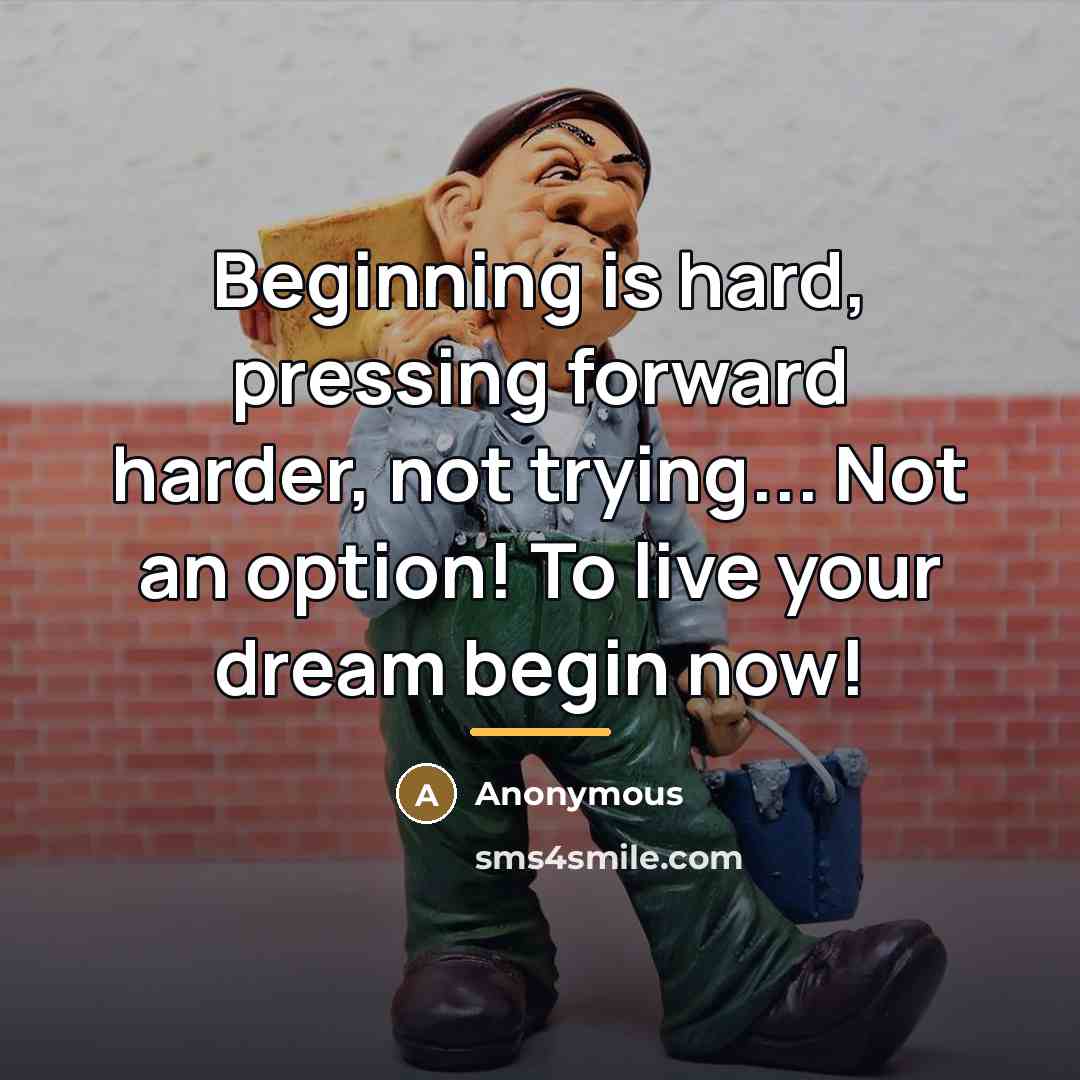 “Beginning is hard, pressing forward harder, not trying... Not an…” quote by Anonymous