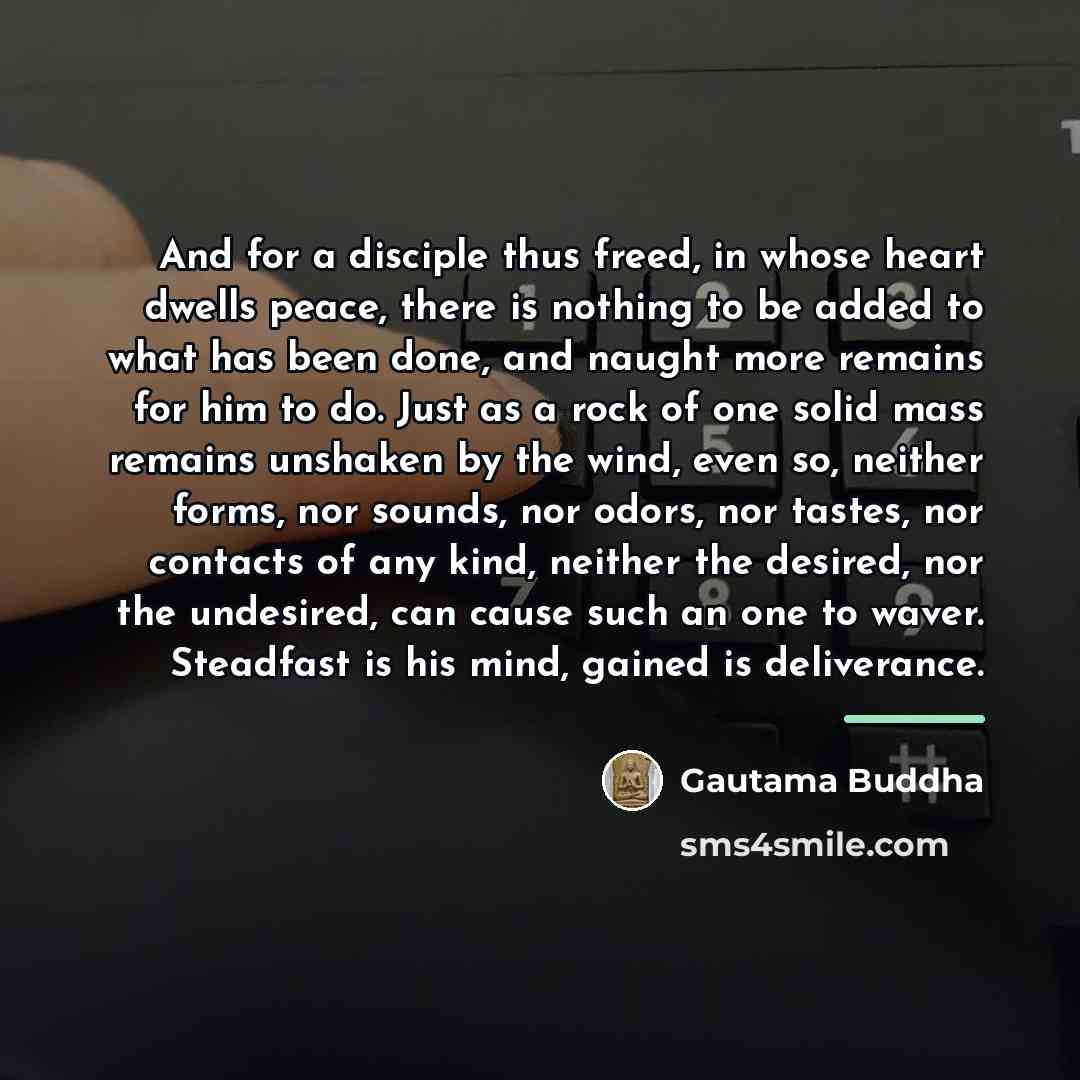 “And for a disciple thus freed, in whose heart dwells…” quote by Gautama Buddha