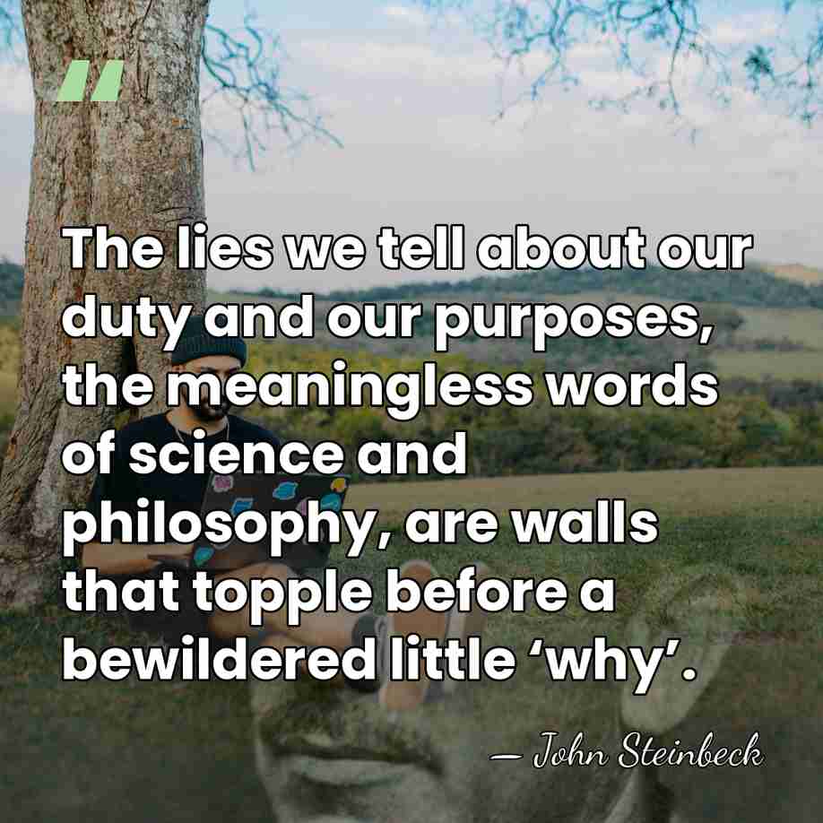 The lies we tell about our duty and our purposes, the meaningless&hellip; - John Steinbeck