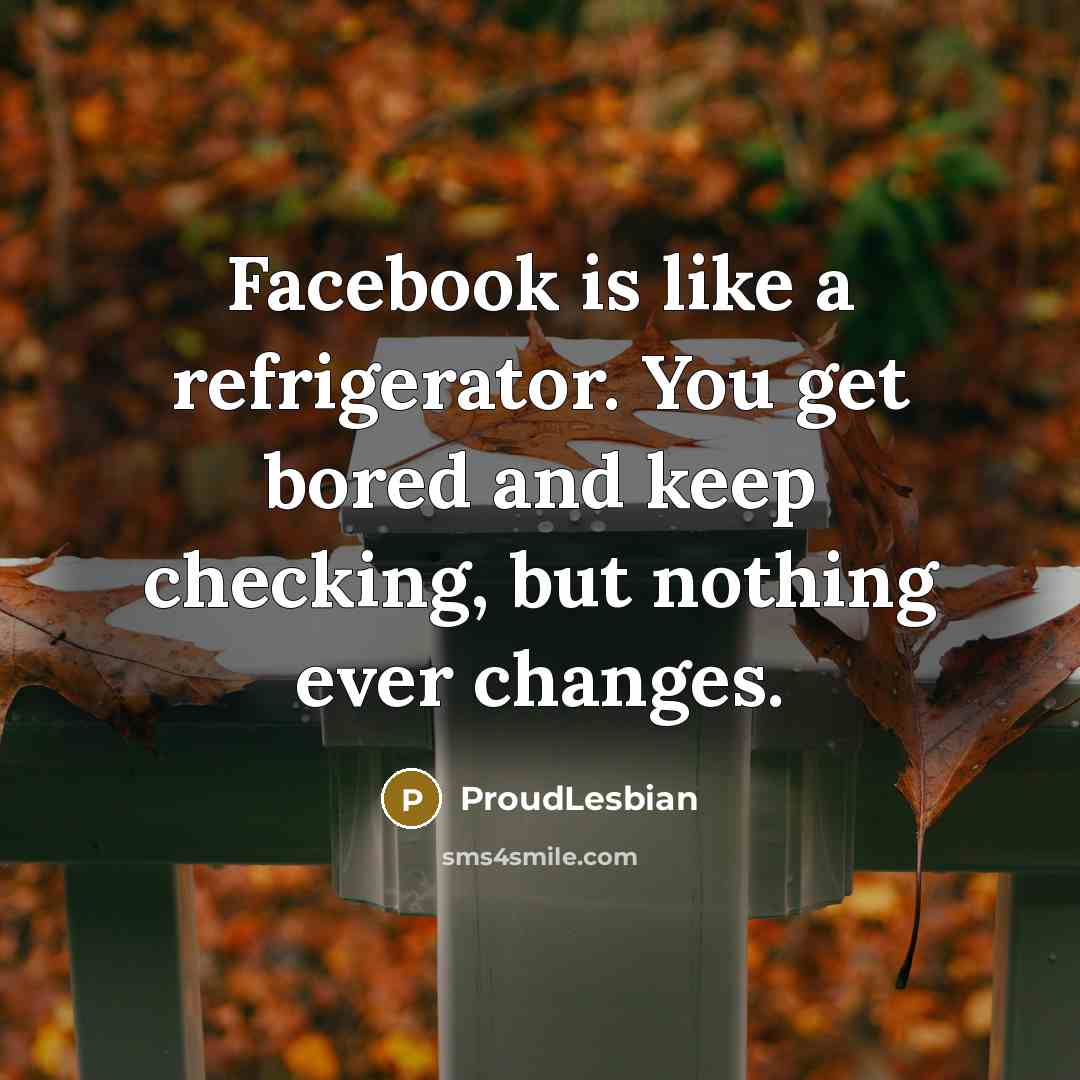 “Facebook is like a refrigerator. You get bored and keep…” quote by ProudLesbian