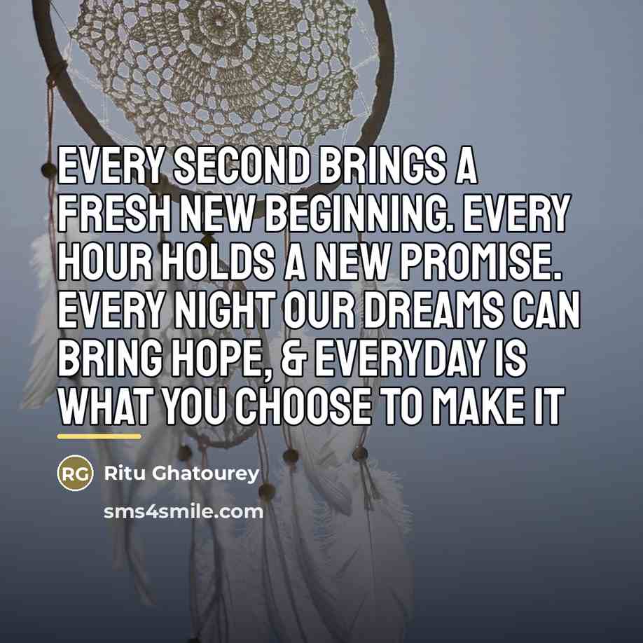 “Every second brings a fresh new beginning. every hour holds…” quote by Ritu Ghatourey