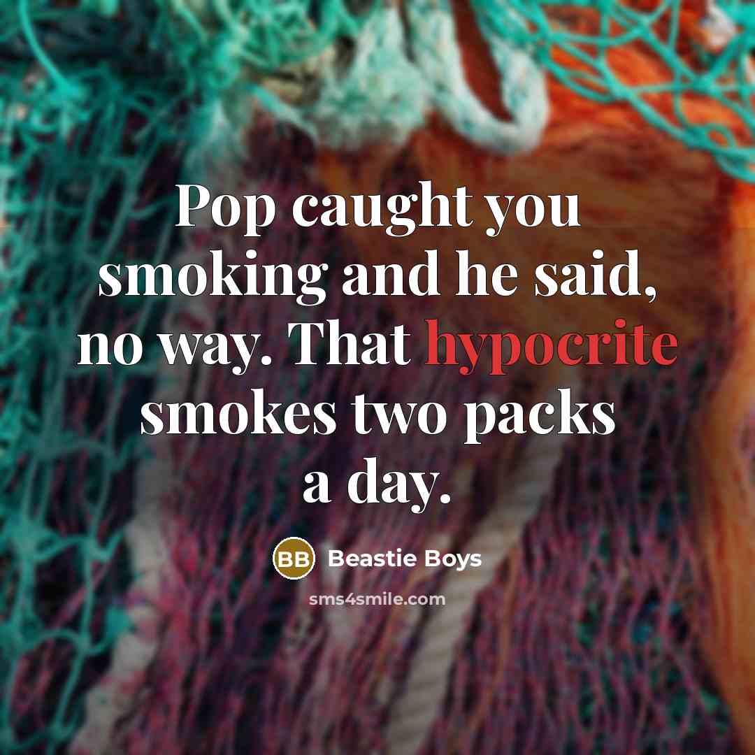 “Pop caught you smoking and he said, no way. That hypocrite smokes two packs a day.” quote by Beastie Boys