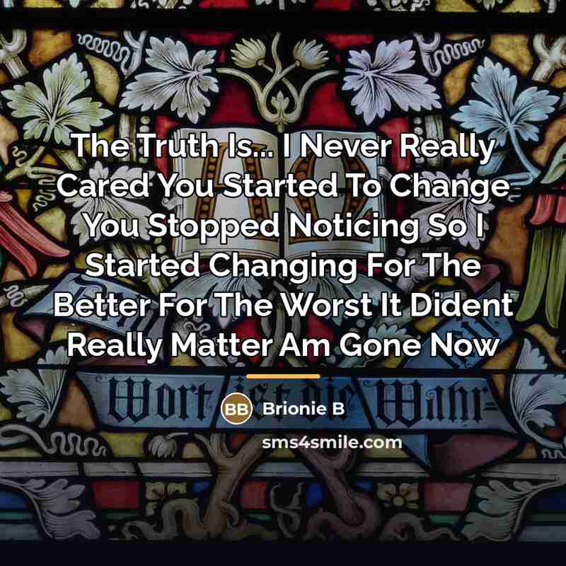 “The Truth Is... I Never Really Cared You Started To…” quote by Brionie B
