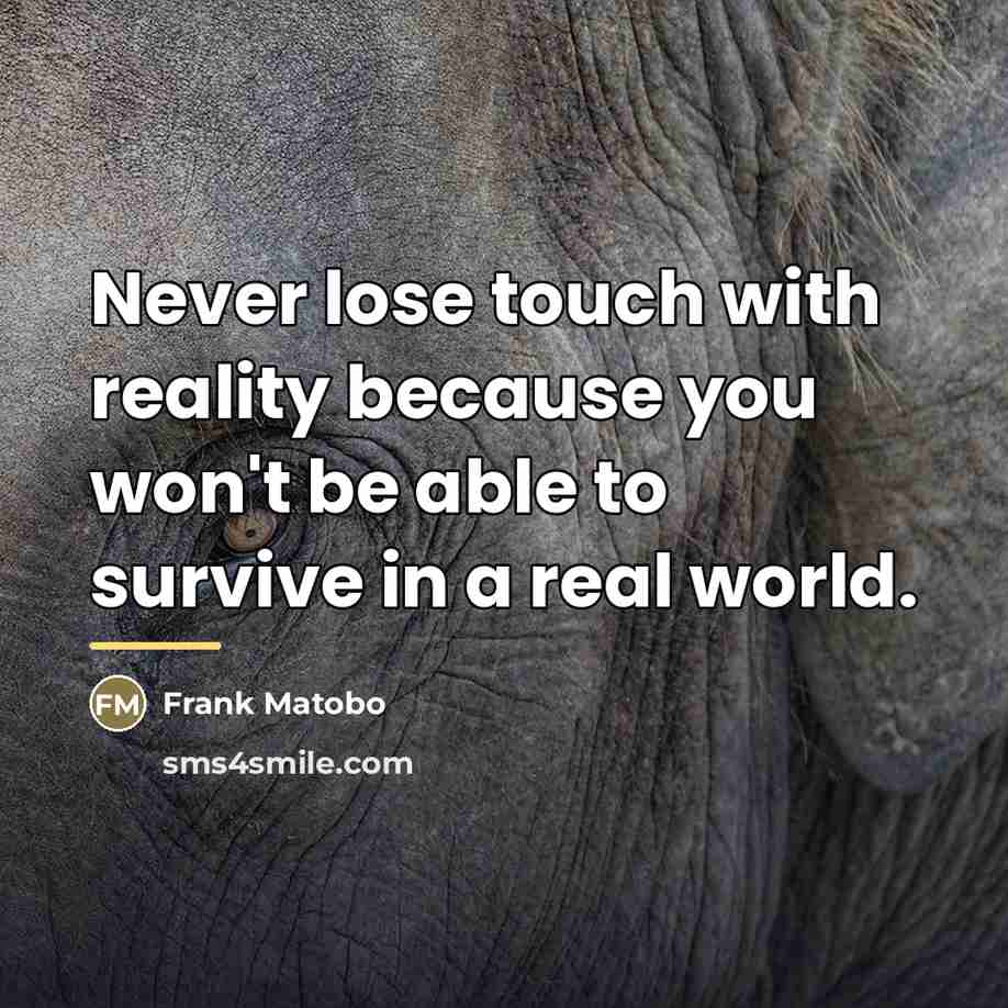 “Never lose touch with reality because you won't be able…” quote by Frank Matobo