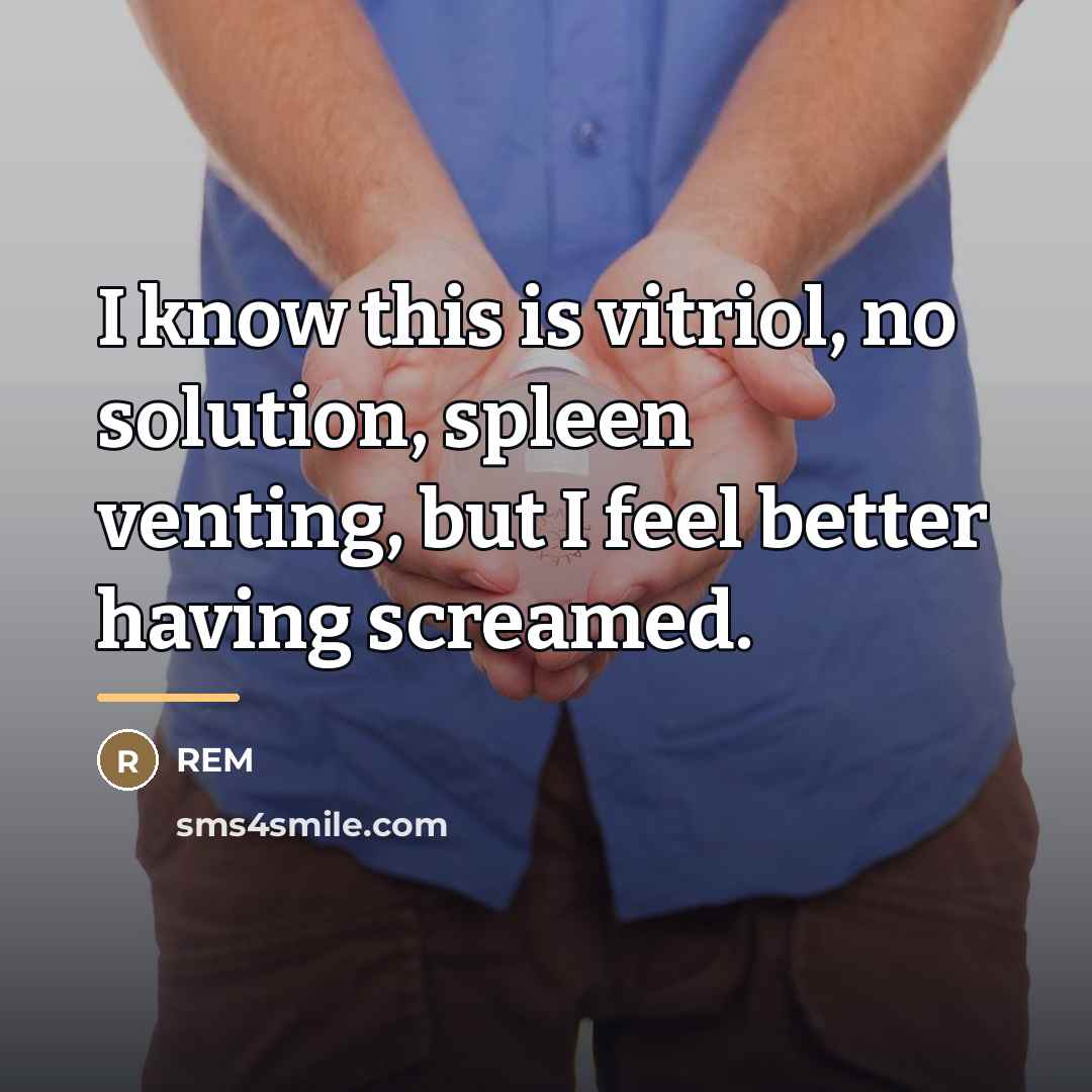 “I know this is vitriol, no solution, spleen venting, but…” quote by REM