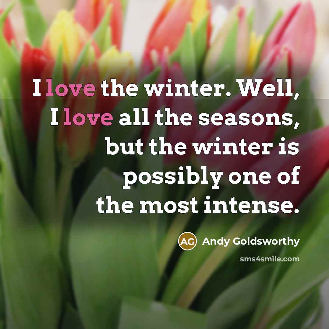 “I love the winter. Well, I love all the seasons,…” quote by Andy Goldsworthy