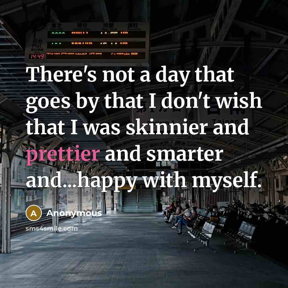 “There's not a day that goes by that I don't wish that I was skinnier and prettier and smarter and...happy with myself.” quote by Anonymous