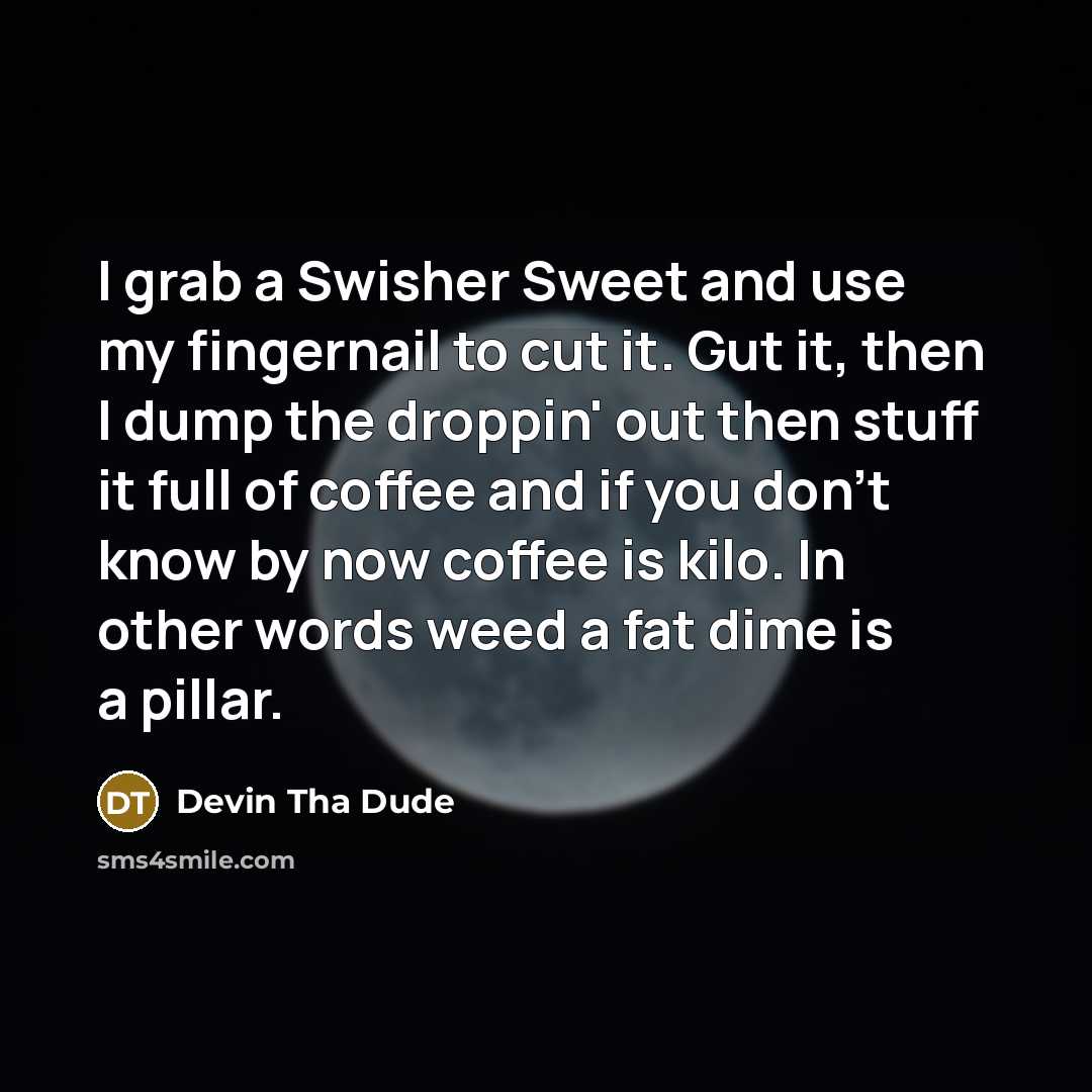 “I grab a Swisher Sweet and use my fingernail to…” quote by Devin Tha Dude