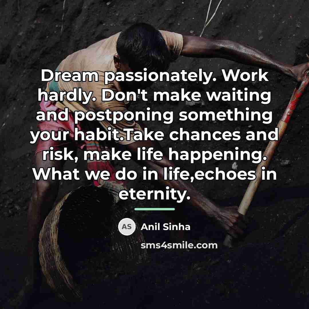 “Dream passionately. Work hardly. Don't make waiting and postponing something…” quote by Anil Sinha