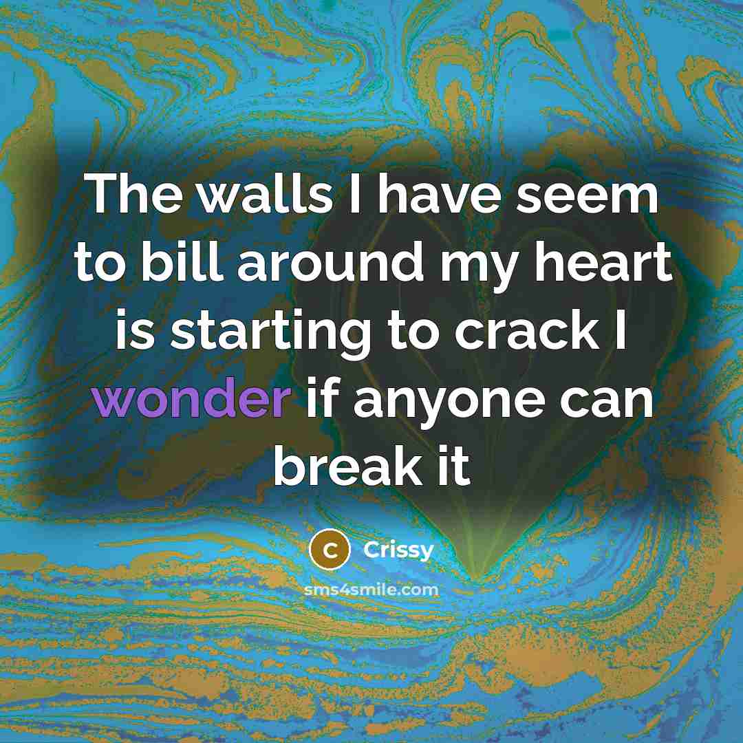 “The walls I have seem to bill around my heart is starting to crack I wonder if anyone can break it” quote by Crissy