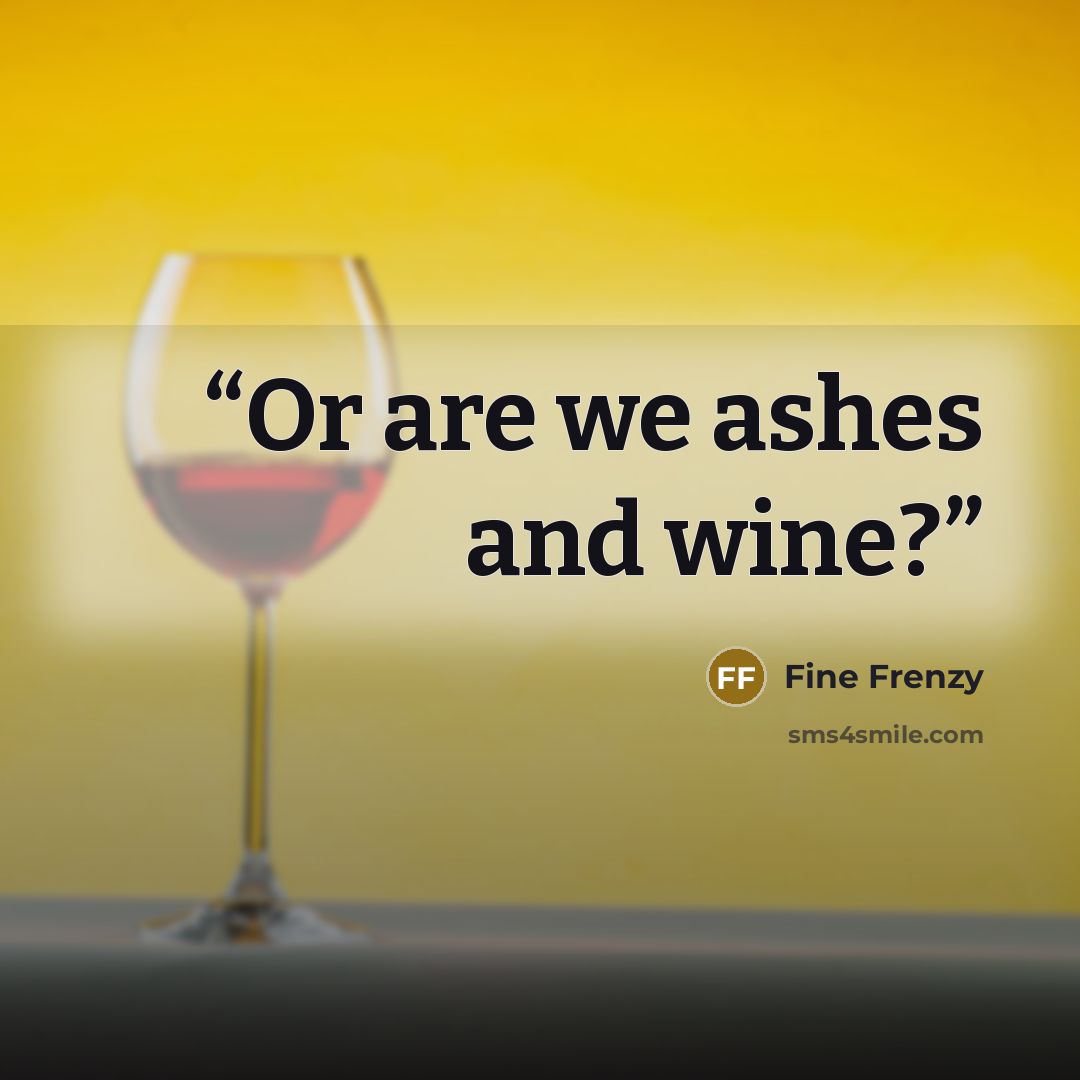 “Or are we ashes and wine?” quote by Fine Frenzy