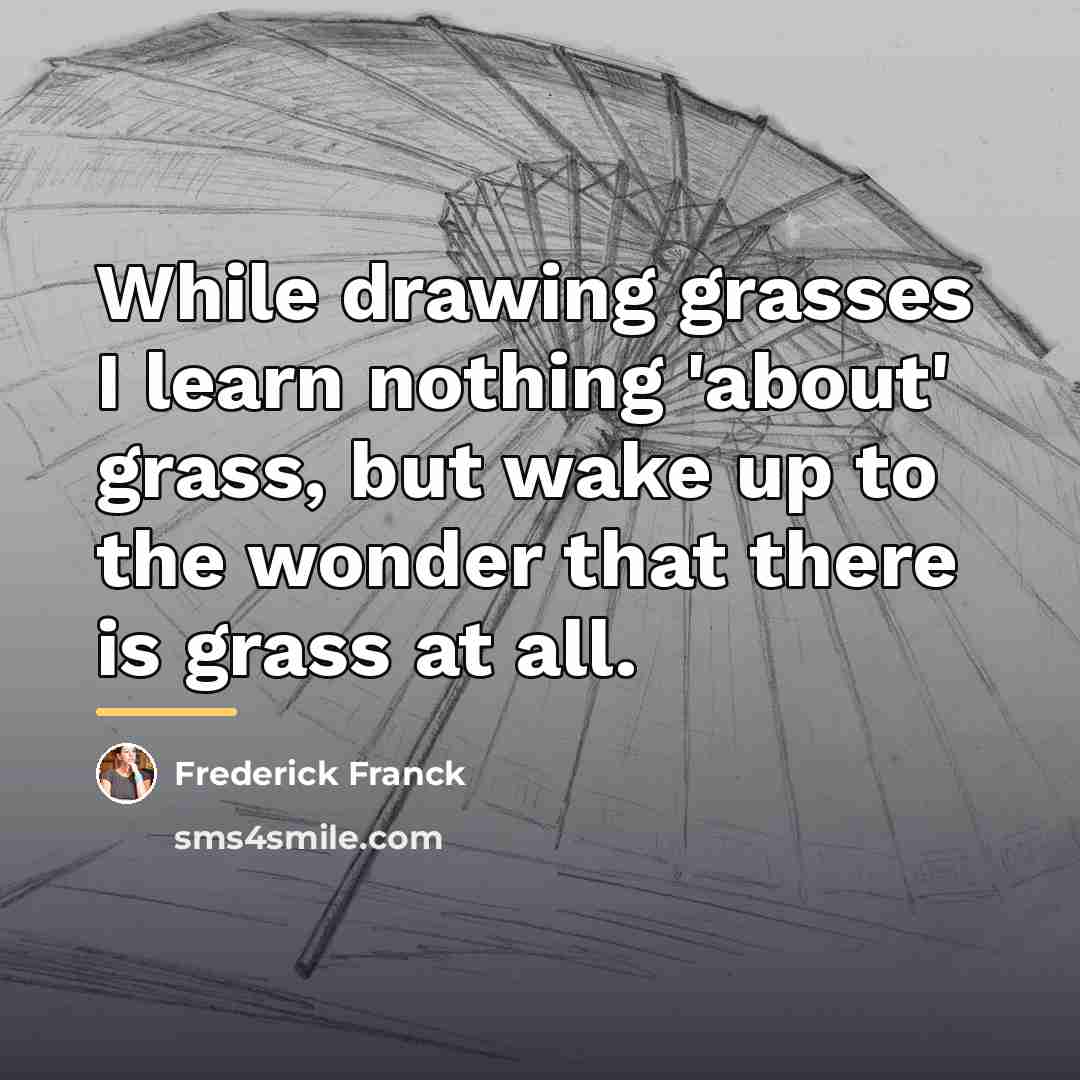 “While drawing grasses I learn nothing 'about' grass, but wake…” quote by Frederick Franck