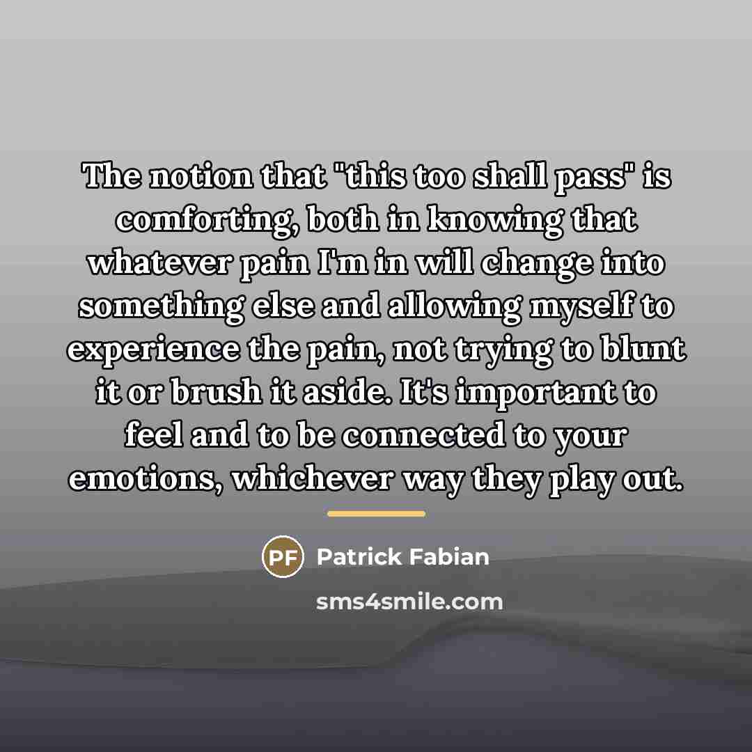 “The notion that "this too shall pass" is comforting, both…” quote by Patrick Fabian