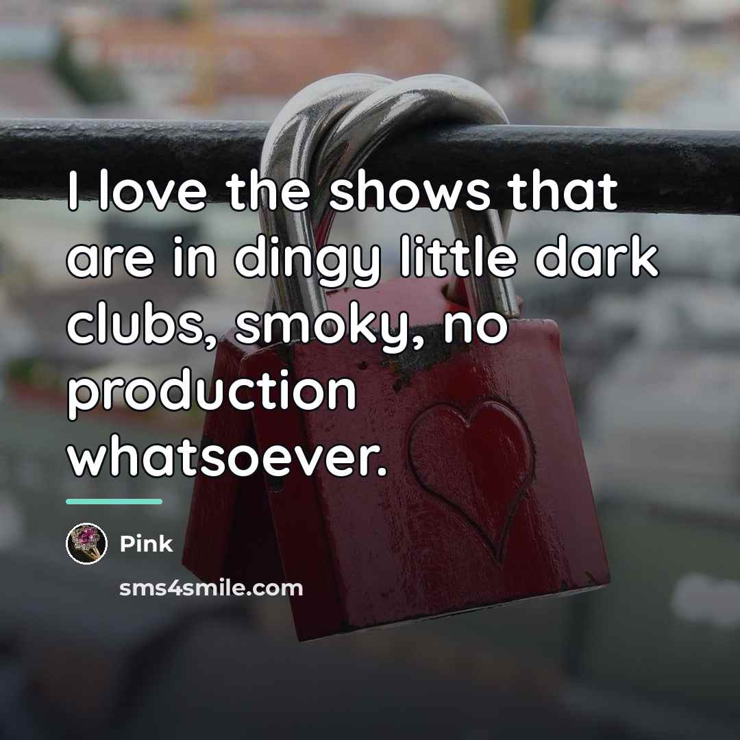 “I love the shows that are in dingy little dark…” quote by Pink