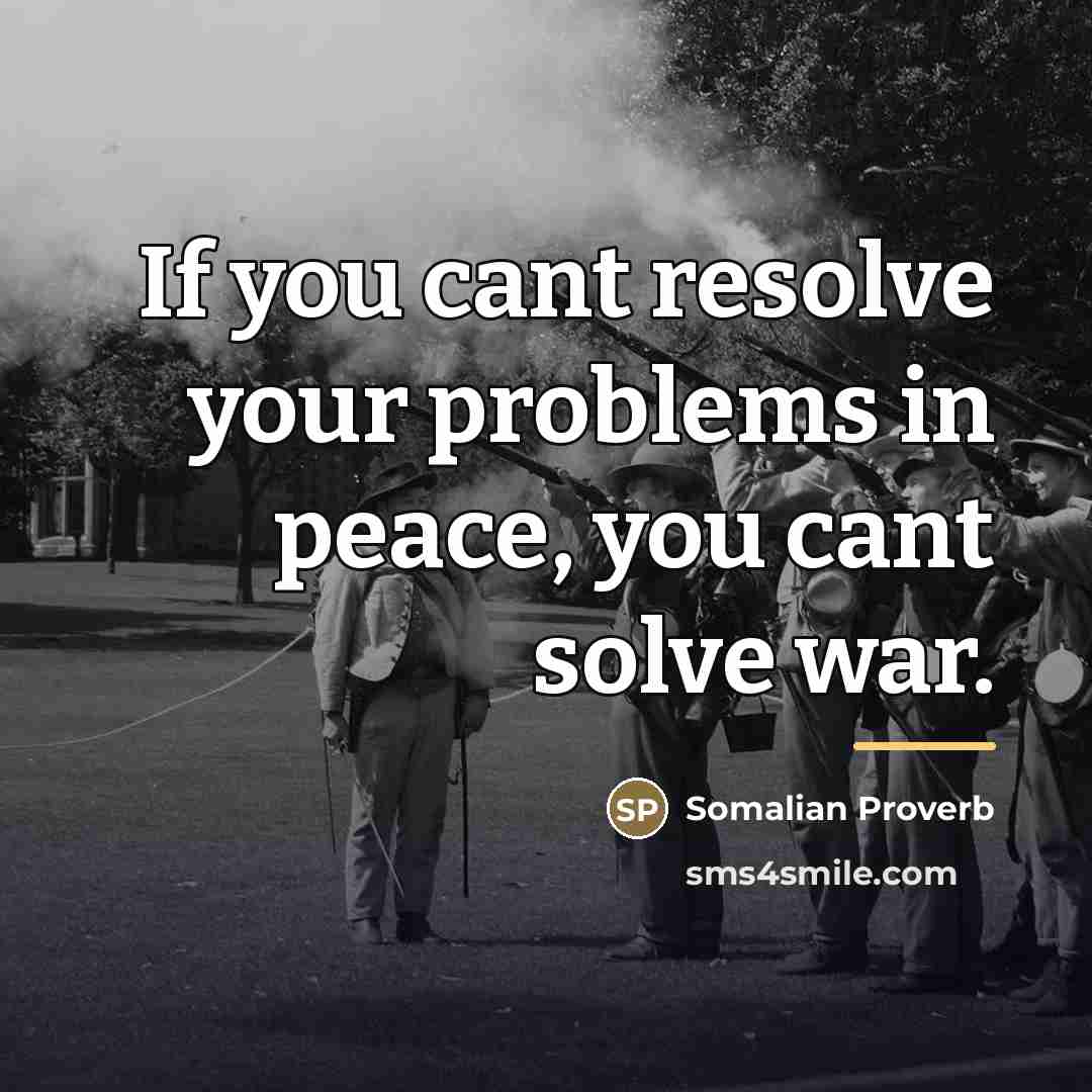 “If you cant resolve your problems in peace, you cant…” quote by Somalian Proverb