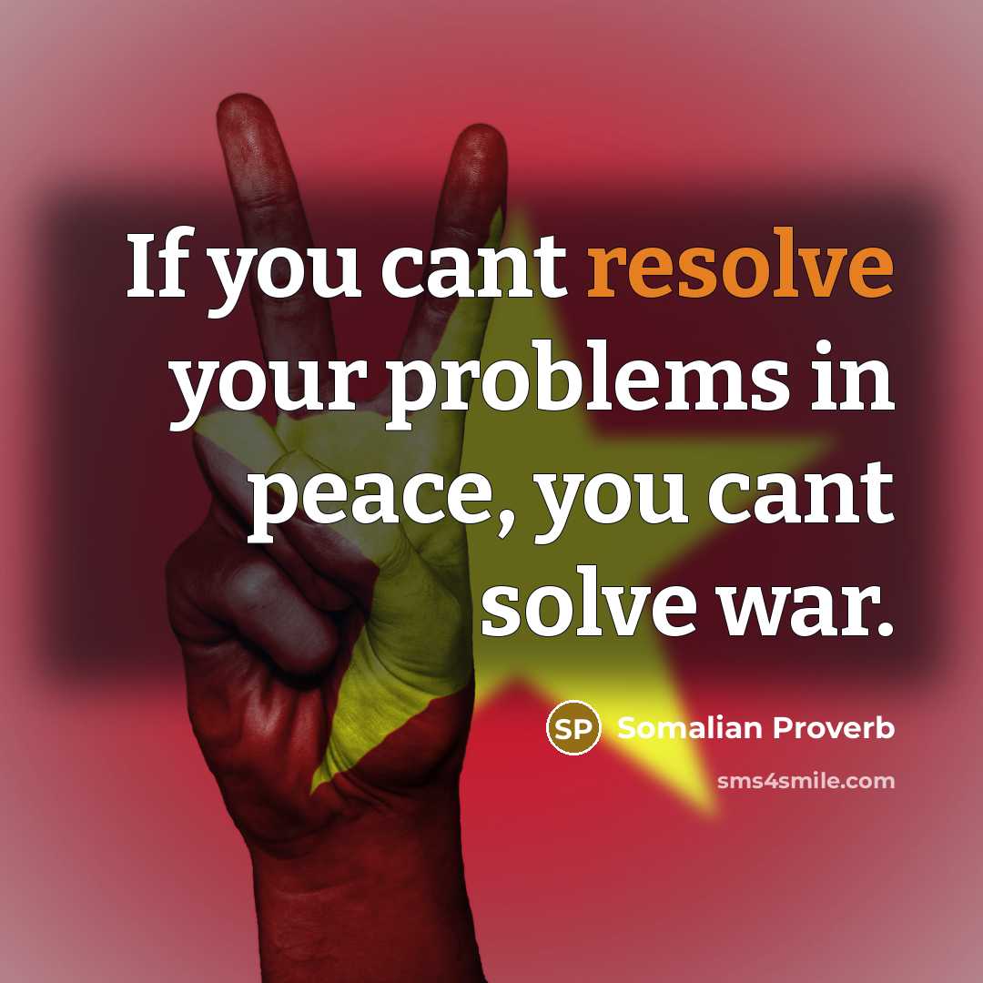 “If you cant resolve your problems in peace, you cant solve war.” quote by Somalian Proverb
