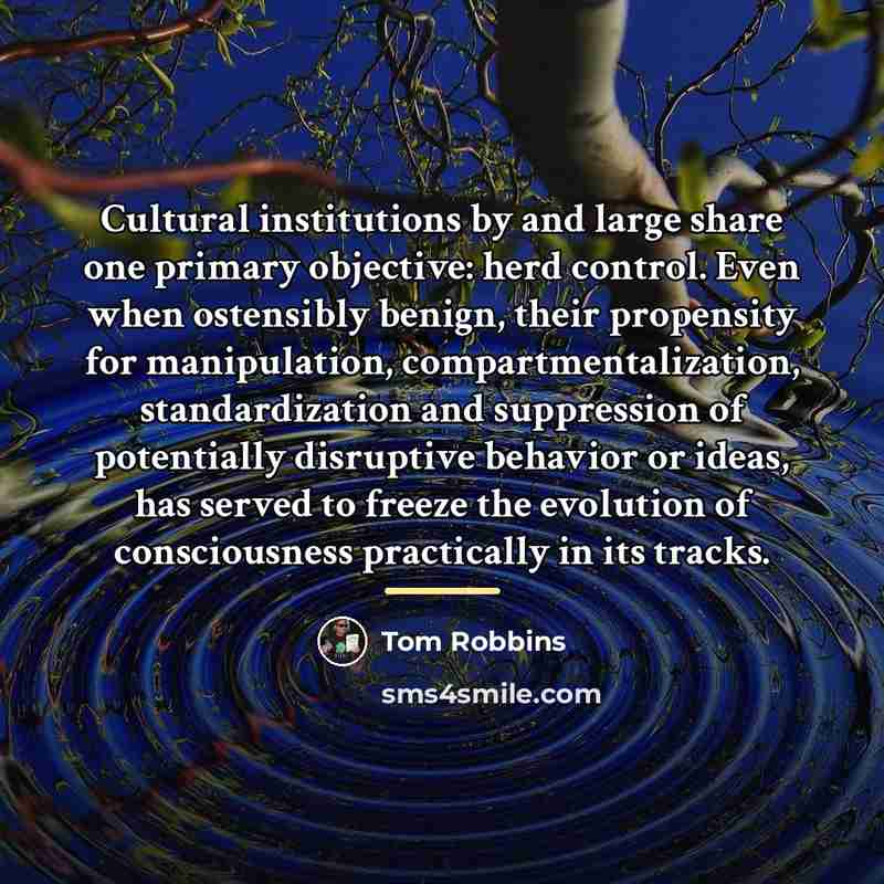 “Cultural institutions by and large share one primary objective: herd…” quote by Tom Robbins