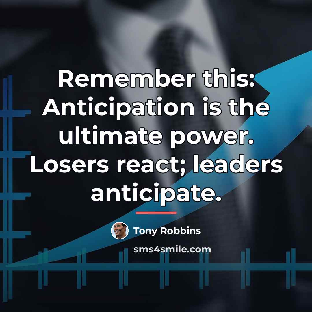 “Remember this: Anticipation is the ultimate power. Losers react; leaders…” quote by Tony Robbins