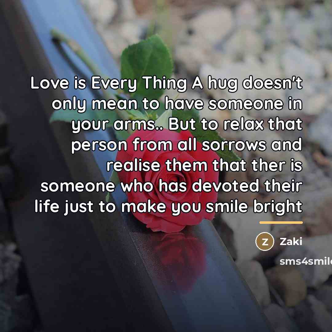 “Love is Every Thing A hug doesn't only mean to…” quote by Zaki