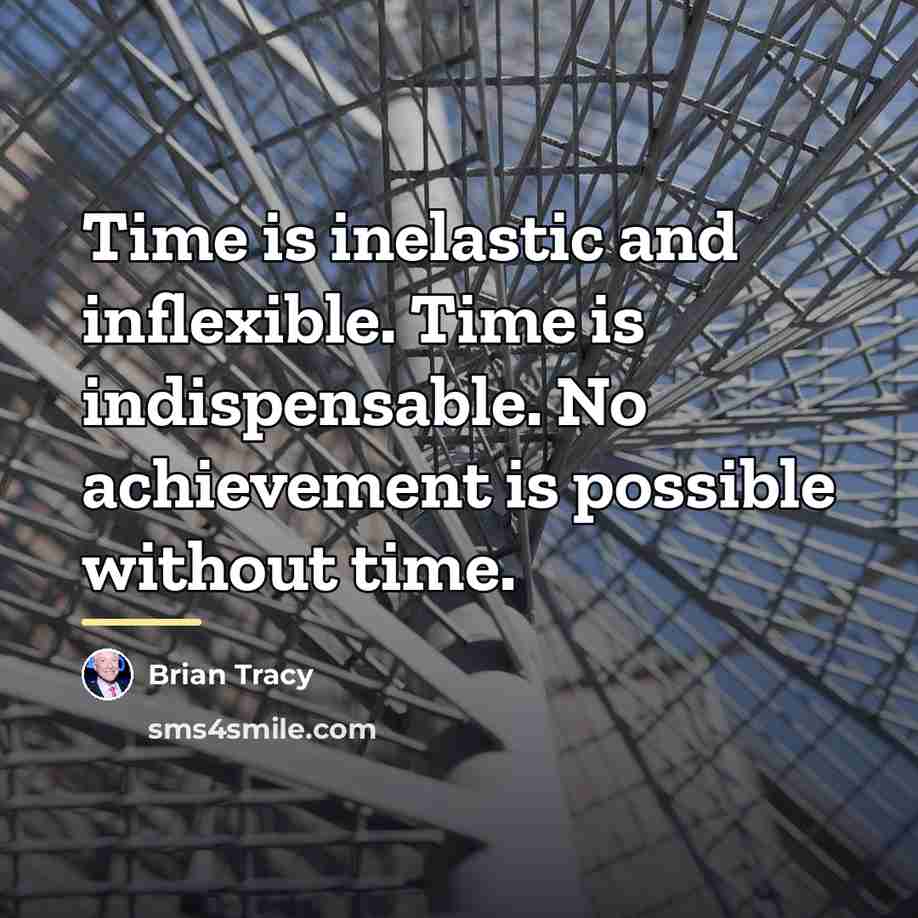 “Time is inelastic and inflexible. Time is indispensable. No achievement…” quote by Brian Tracy