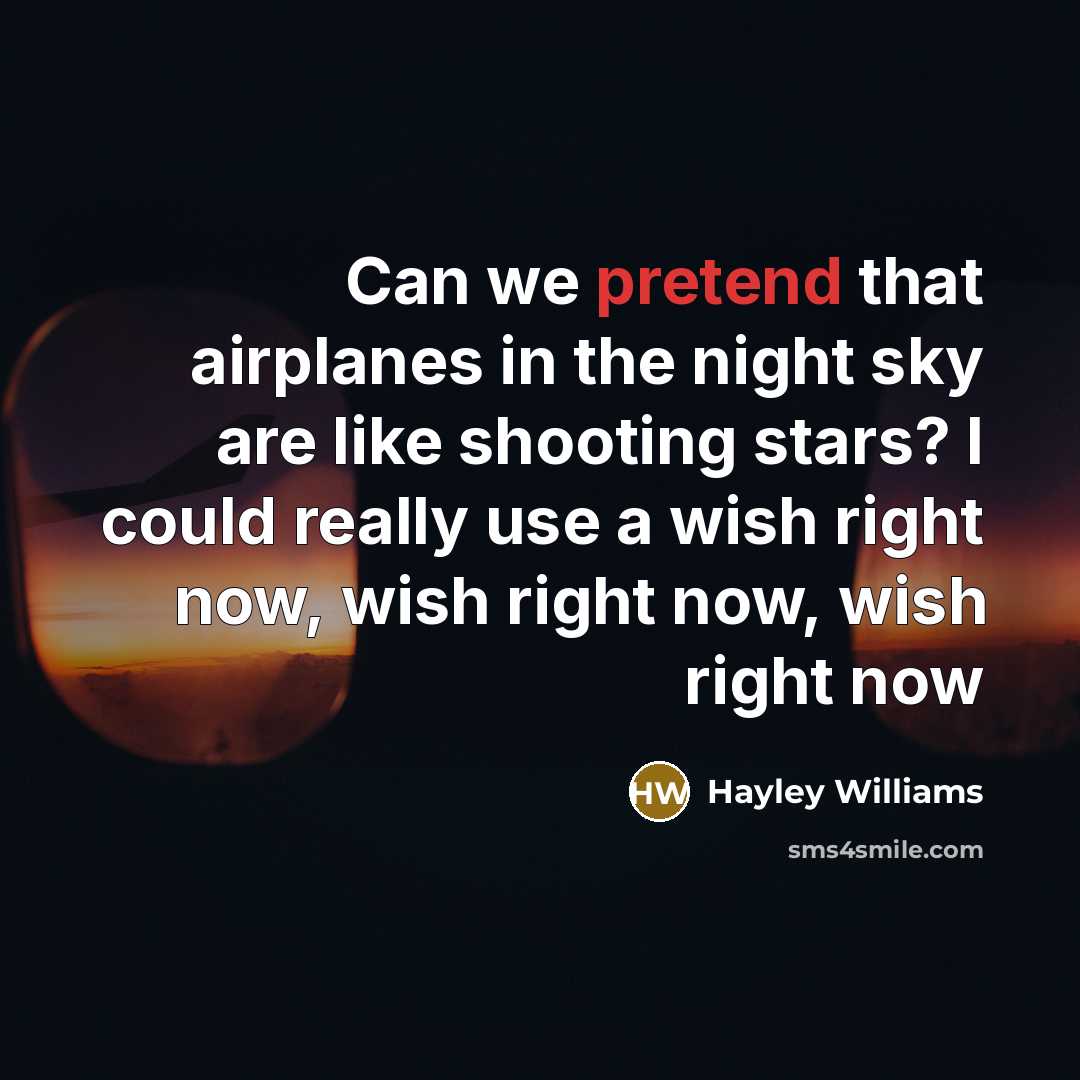 “Can we pretend that airplanes in the night sky are…” quote by Hayley Williams