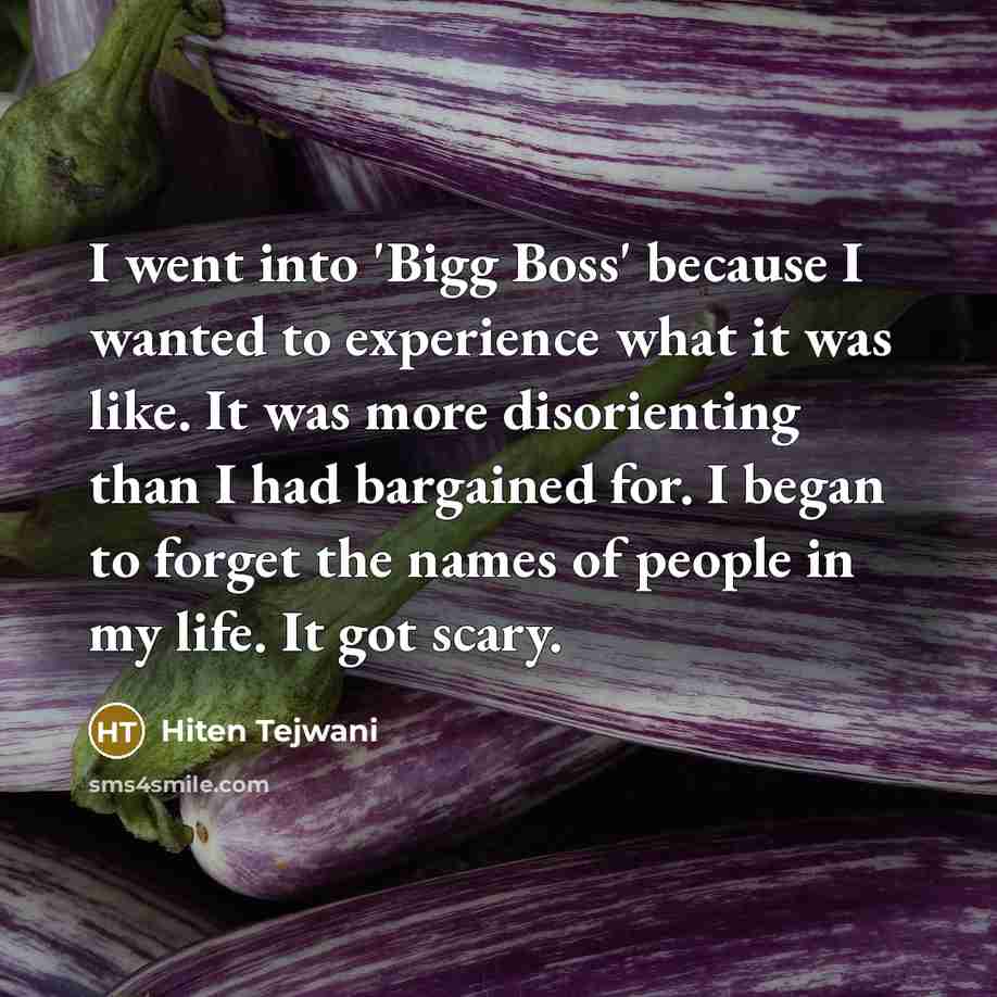 “I went into 'Bigg Boss' because I wanted to experience…” quote by Hiten Tejwani