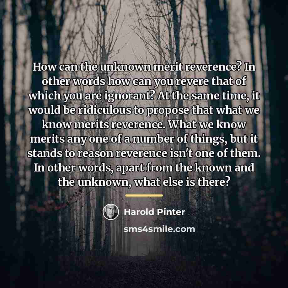 “How can the unknown merit reverence? In other words how…” quote by Harold Pinter