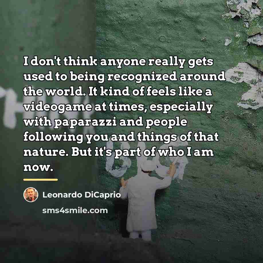 “I don't think anyone really gets used to being recognized…” quote by Leonardo DiCaprio
