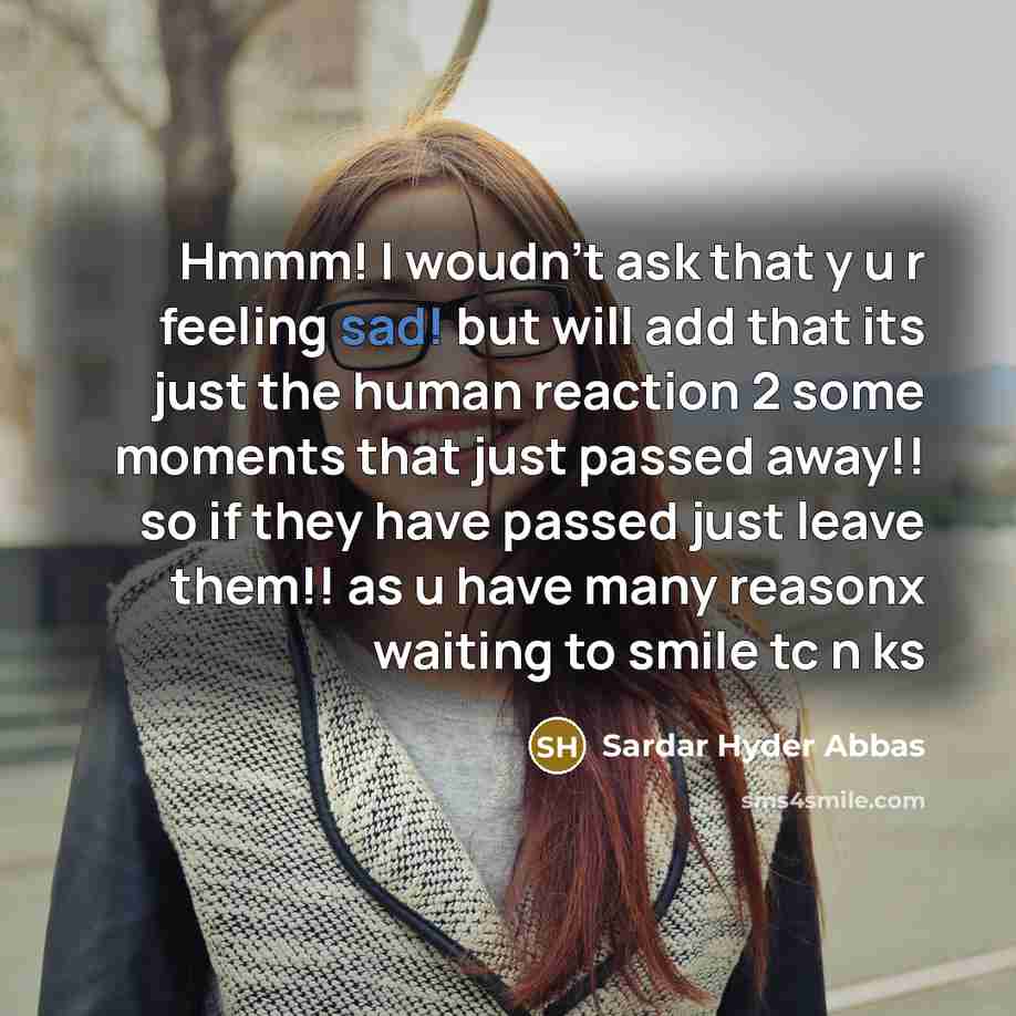 “Hmmm! I woudn't ask that y u r feeling sad!…” quote by Sardar Hyder Abbas