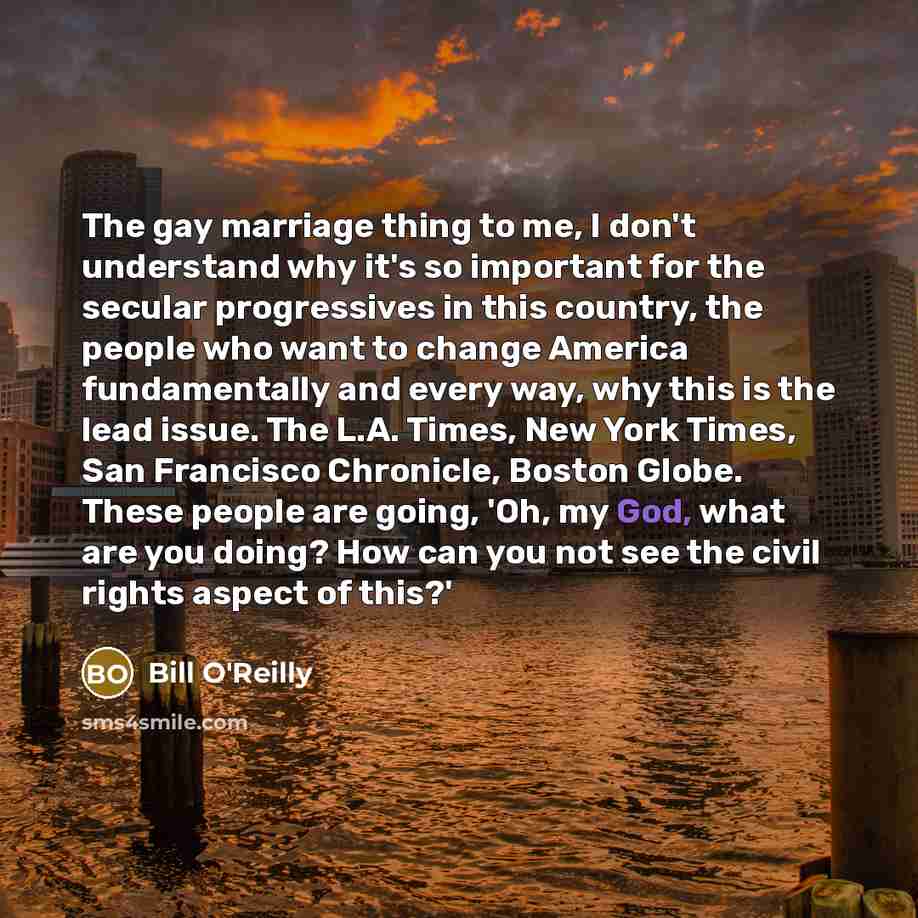 “The gay marriage thing to me, I don't understand why…” quote by Bill O'Reilly