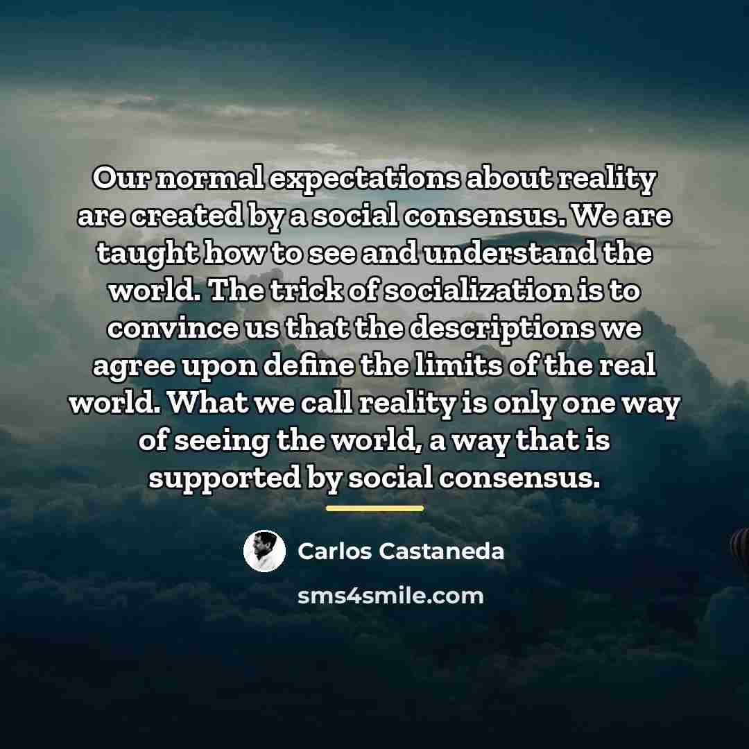 “Our normal expectations about reality are created by a social…” quote by Carlos Castaneda