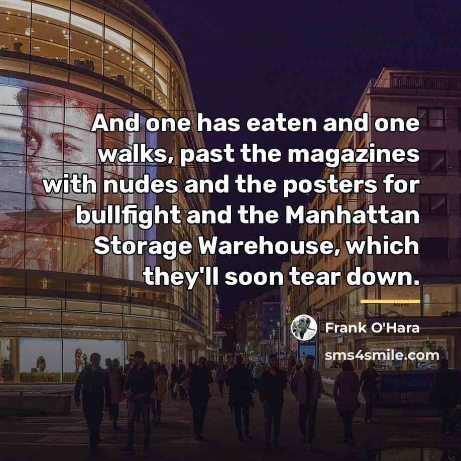 “And one has eaten and one walks, past the magazines…” quote by Frank O'Hara