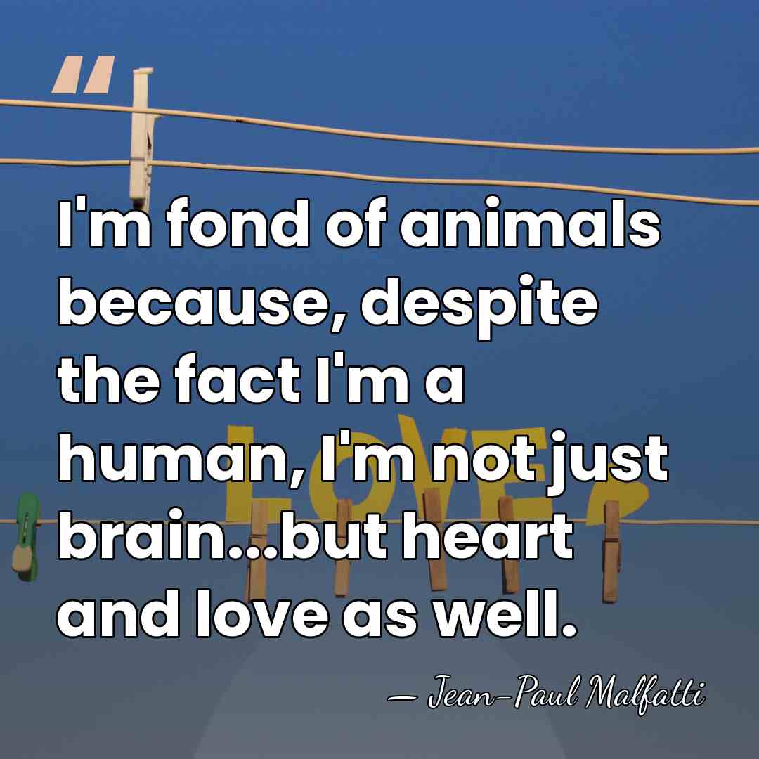 I'm fond of animals because, despite the fact I'm a human, I'm&hellip; - Jean-Paul Malfatti