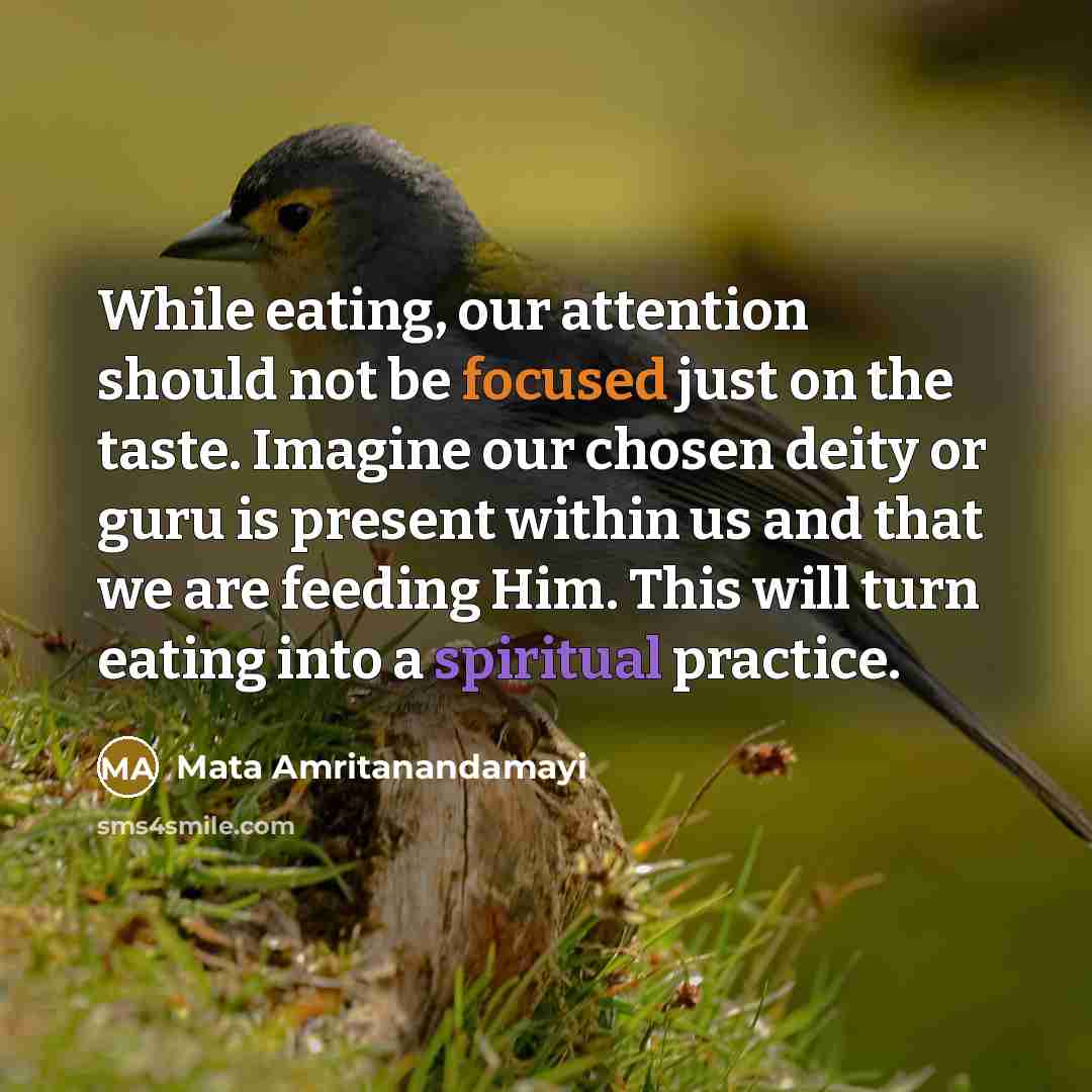 “While eating, our attention should not be focused just on…” quote by Mata Amritanandamayi