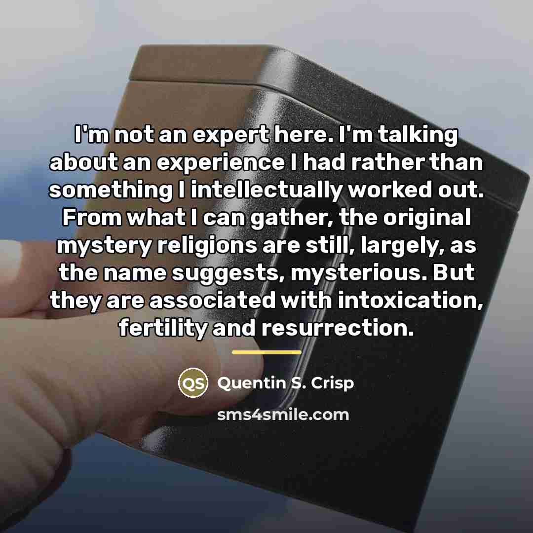 “I'm not an expert here. I'm talking about an experience…” quote by Quentin S. Crisp